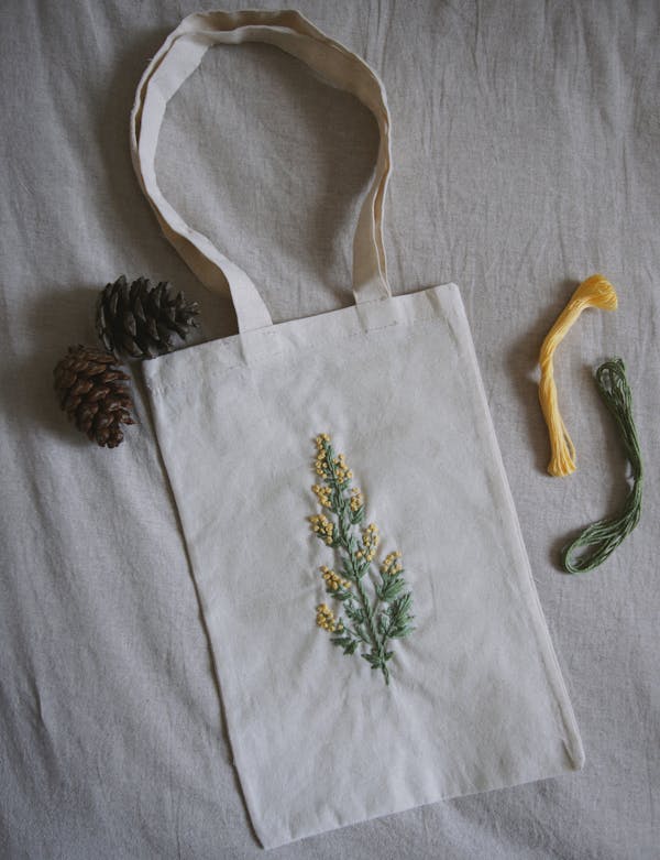 tote bag - hand stitched plant design